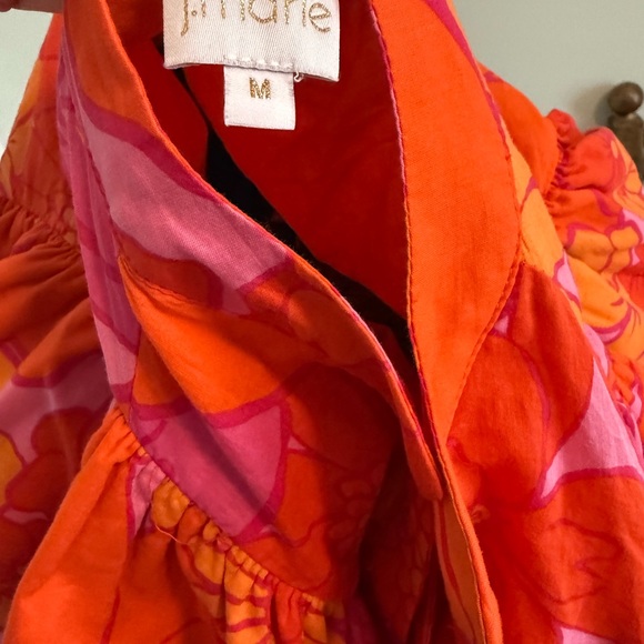 J Marie Floral Midi Dress ruffle sleeves cottage core Orange & Pink Retro Y2K✨ - Picture 6 of 12